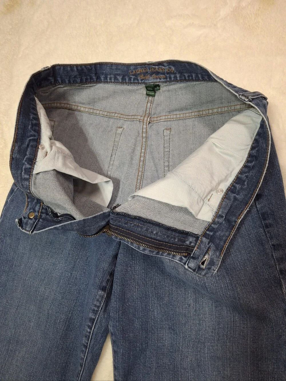 Y2K Lauren Jean Co. Crop Wide Leg Capri Denim Jeans Thailand Made Women Size 14 - Picture 15 of 16